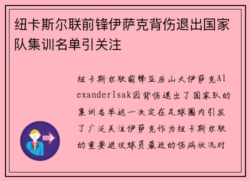纽卡斯尔联前锋伊萨克背伤退出国家队集训名单引关注